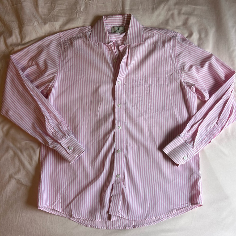 Southern Pines Pink Striped Button-Down Shirt – Size M